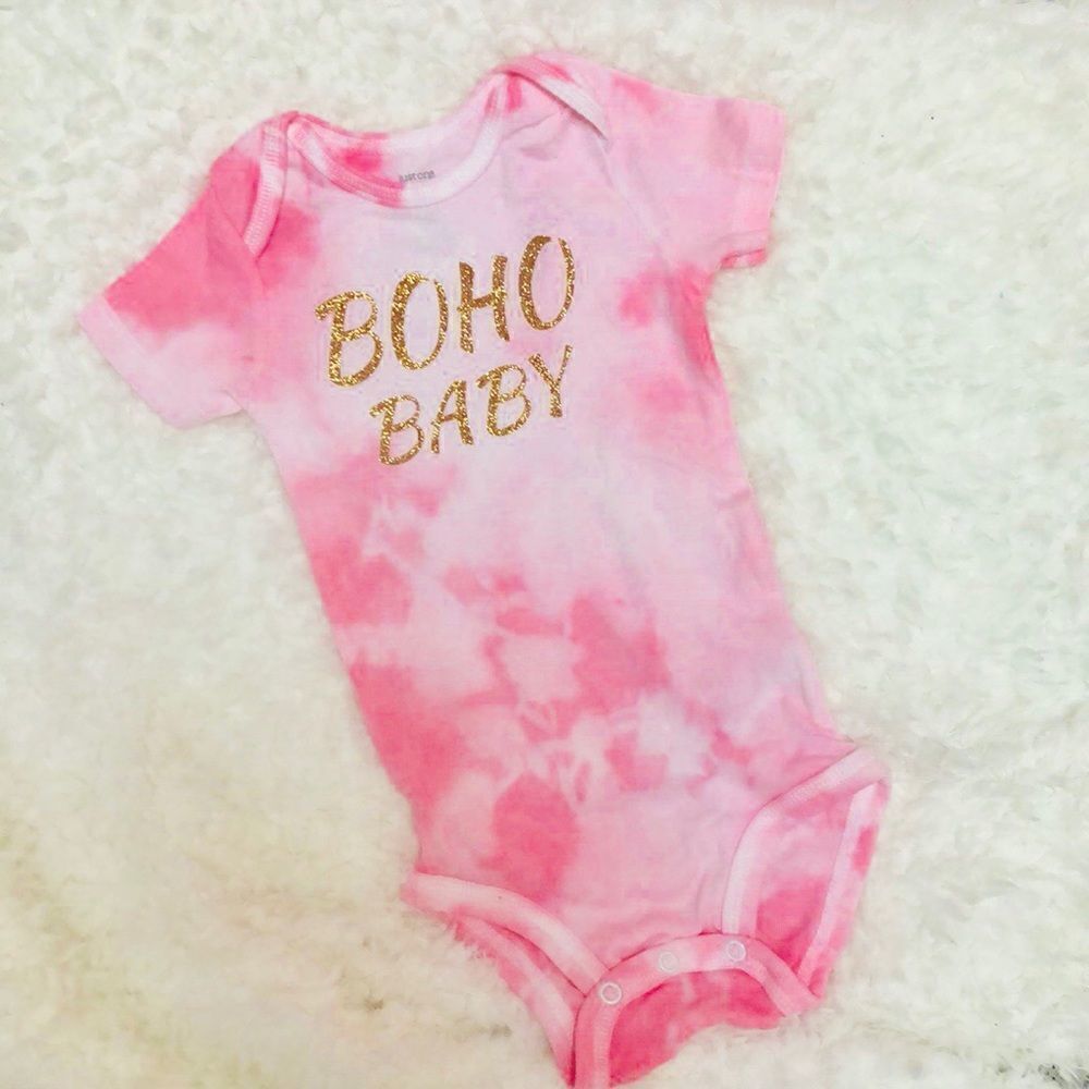 Bohemian Rockstar Boho baby pink tie dye onesie